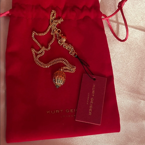Kurt Geiger Gold Necklace with Red Accent NWTS 18 inch chain with extender - Picture 1 of 9